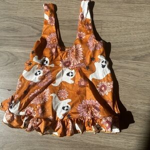 Halloween Themed Girls Ruffle Dress - Ghosts & Flowers